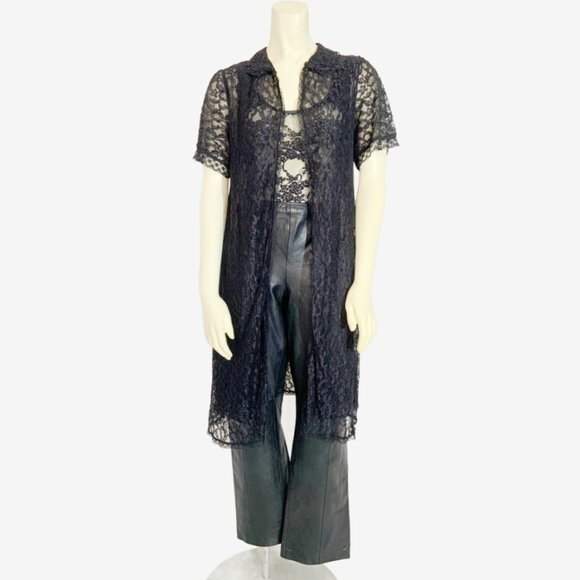 Vintage Black Lace Bed Jacket / Duster Dress by Dore / Made in Canada / Small - Picture 6 of 14
